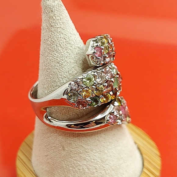 Natural Tourmaline 3mm 14K White Gold on 925 Sterling Silver Ring Sz 6.5 - Picture 7 of 10